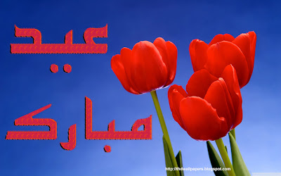 Red Rose Flowers Eid Mubarak Greetings Cards 2012 Urdu Text 2