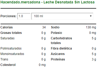 Leche desnatada mercadona valor nutricional