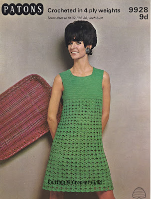 Patons 9928 crochet pattern 1960s vintage crochet pattern; sleeveless green dress