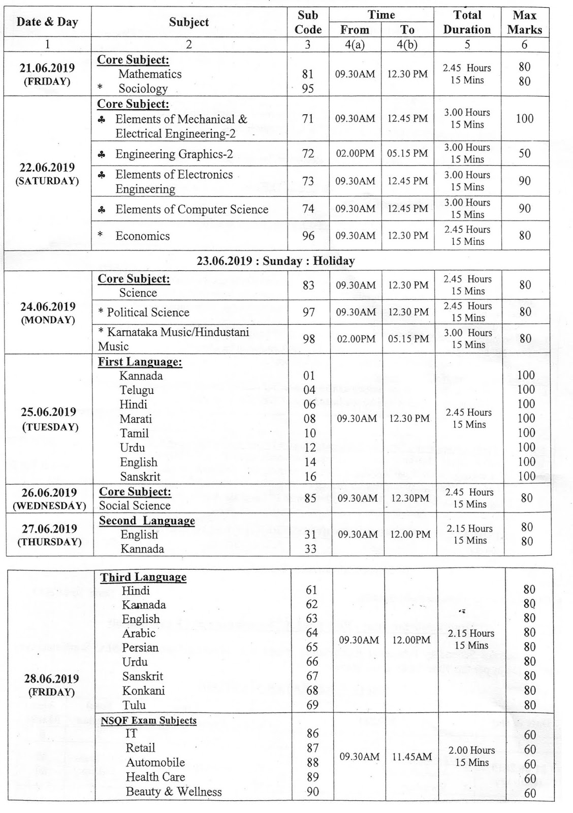 Sslc Supplementary Exam Time Table 2019 Karnataka SSLC Supplementary Exam Time Table 2020 Download - EdNewz.in