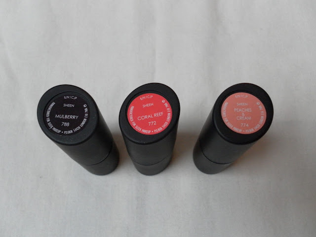 A picture of Mulberry, Coral Reef and Peaches & Cream Sleek Lipsticks