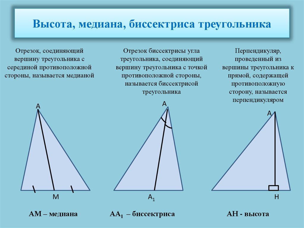 Сформулируйте определение медианы. Понятие медианы высоты и биссектрисы треугольника. медиана биссектриса и высота треугольника. треугольники медианы биссектрисы и высоты треугольника. бисиктриса мидиана высота.