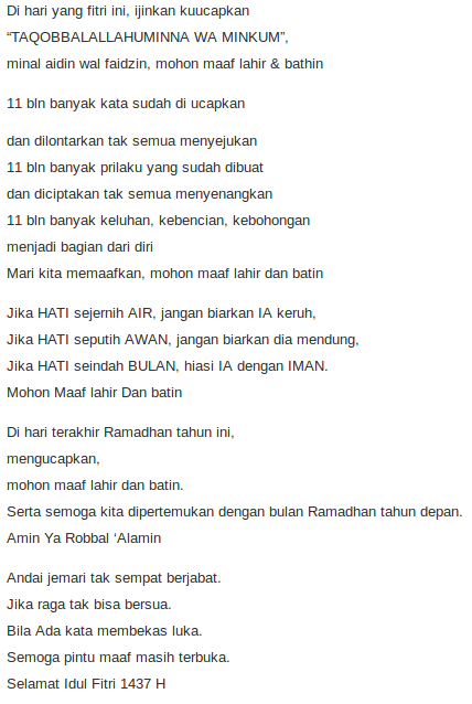 Kata Kata Ucapan Selamat Hari Raya Lebaran Idul Fitri 1438 H