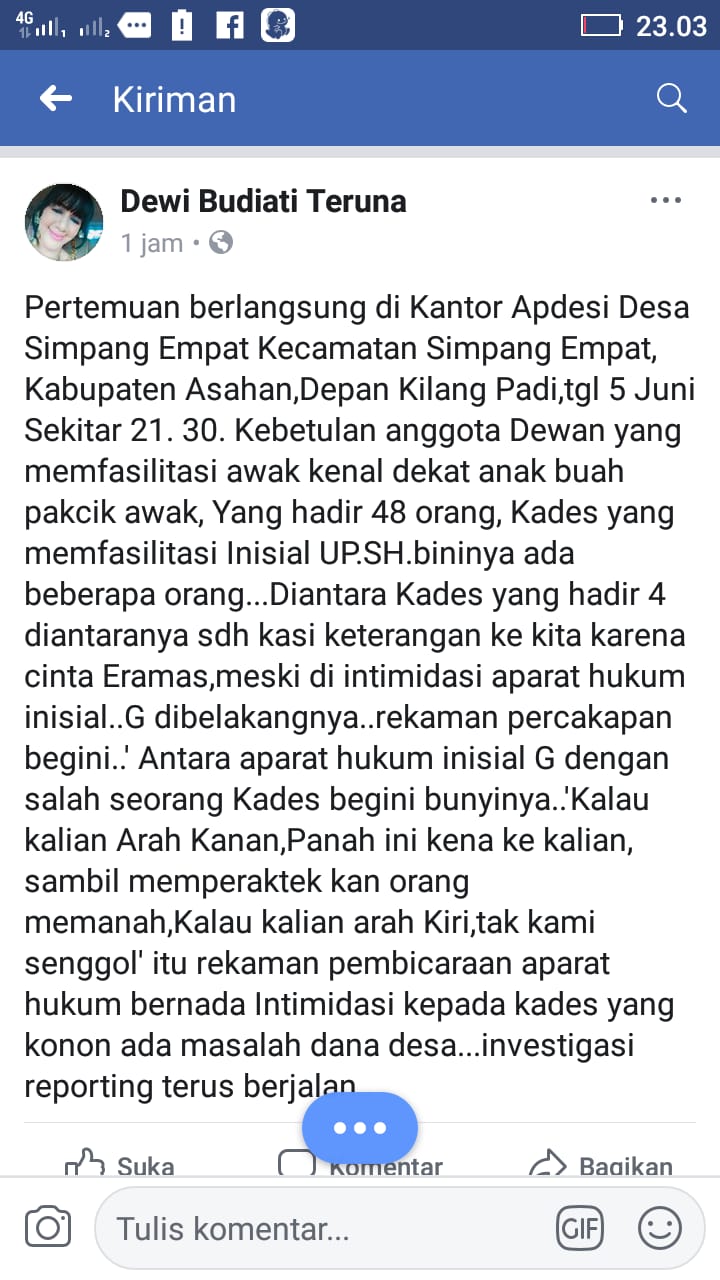 Postingan pertemuan kades dengan Djos di kantor Apdesi Asahan yang menjadi pembicaraan di Asahan. Postingan pertemuan kades dengan Djos di kantor Apdesi Asahan yang menjadi pembicaraan di Asahan.