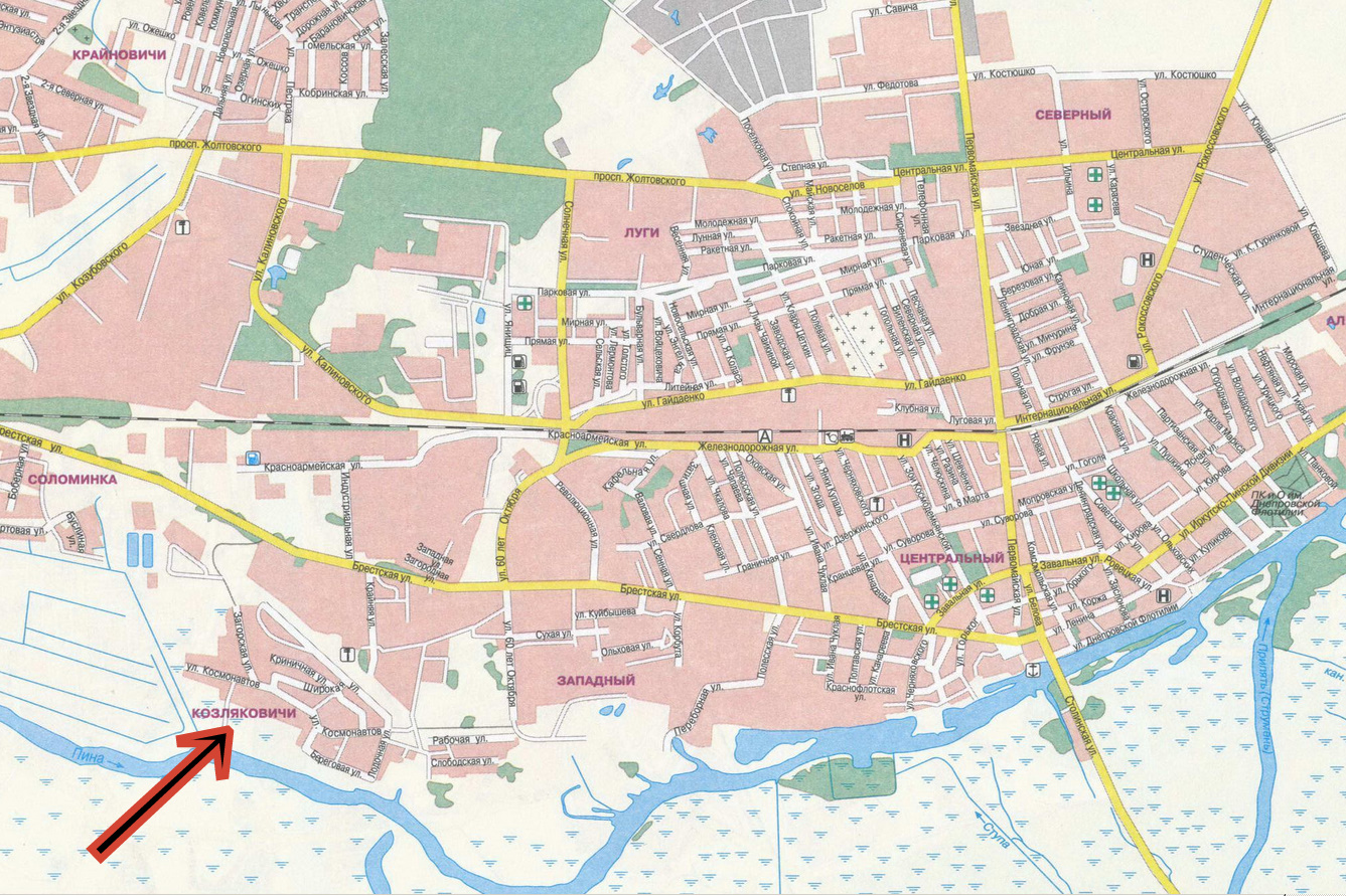 Карта пинского района брестской области подробная с деревнями