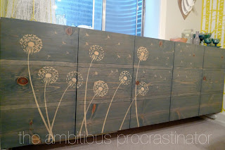 Ambitiouc Procrastinator uses a stencil and wood glue to create a beautiful design with wood stain