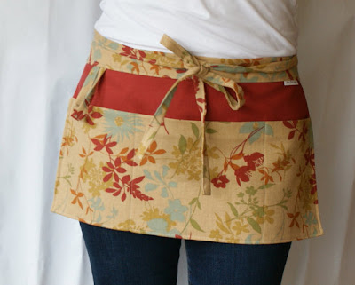 half apron with pockets, floral design