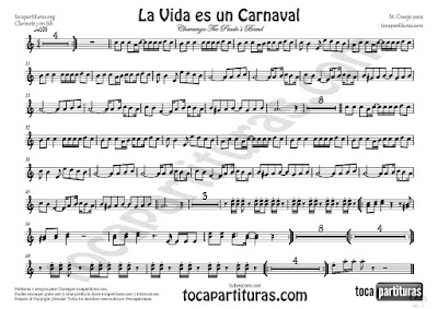 La Vida es un Carnaval Partitura de Clarinete en Si bemol de Celia Cruz Sheet Music for Clarinet