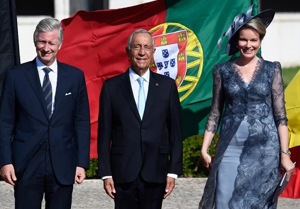 King Philippeand Queen Mathilde are making a state visit to Portugal. State banquet at Palace of Ajuda for Belgian king and queen
