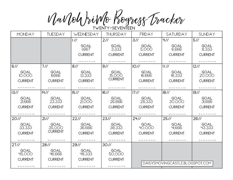 [Printable] NaNo '17 Progress Trackers! - Daisy's Moving Castle