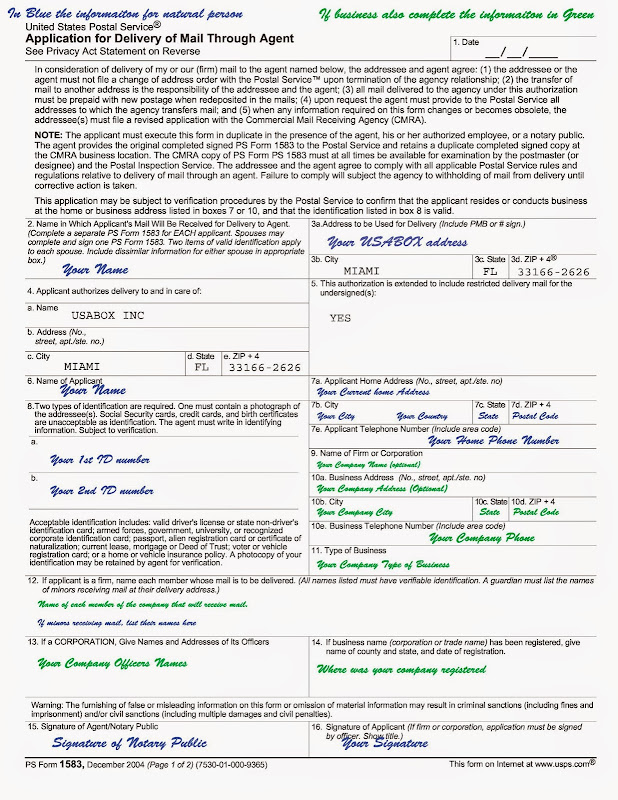 como llenar el formulario usps 1583 de usabox primero que nada solo us postal form 1583