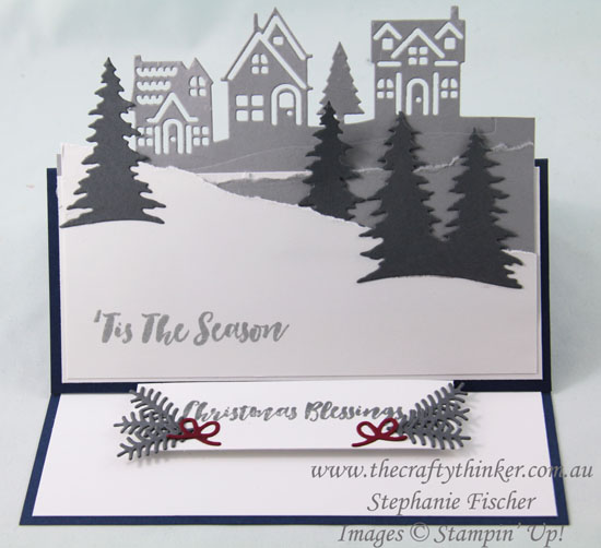 #thecraftythinker, #christmascarad, #cardmaking, #stampinup, #easelcard, #funfold, Christmas Card, Easel card, Card Front Builder, Hometown Greetings, Christmas Staircase, Stampin' Up Australia Demonstrator, Stephanie Fischer, Sydney NSW