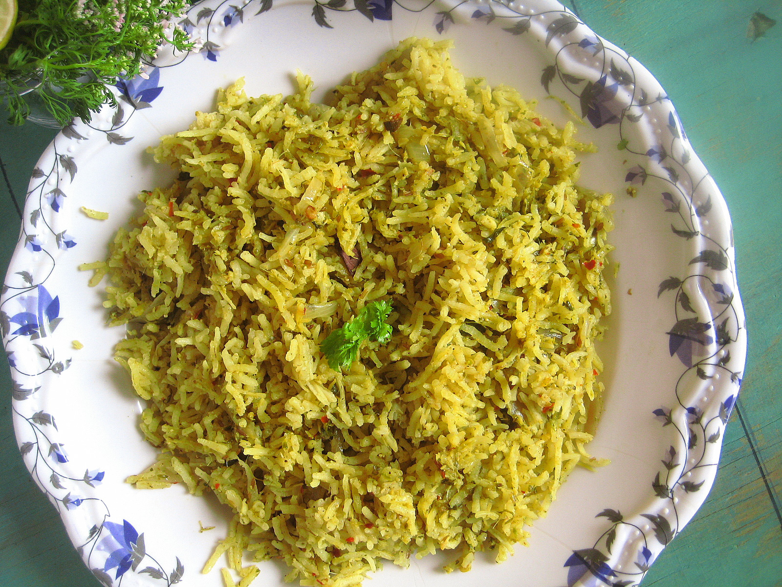 madhuri's kitchen coriander coconut pulao / pulao recipe