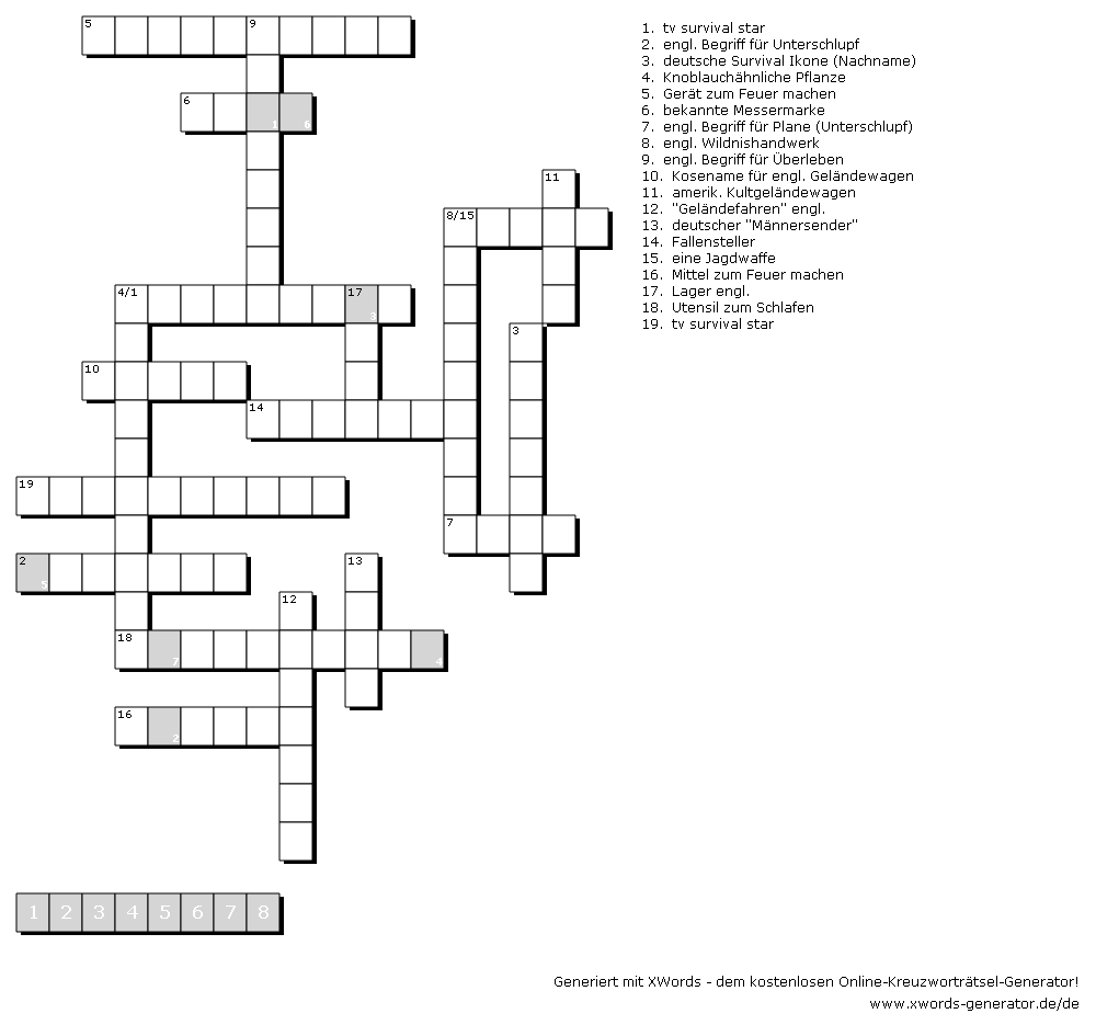 Wildnistourer Adventure kleines Wildnistourer Kreuzworträtsel