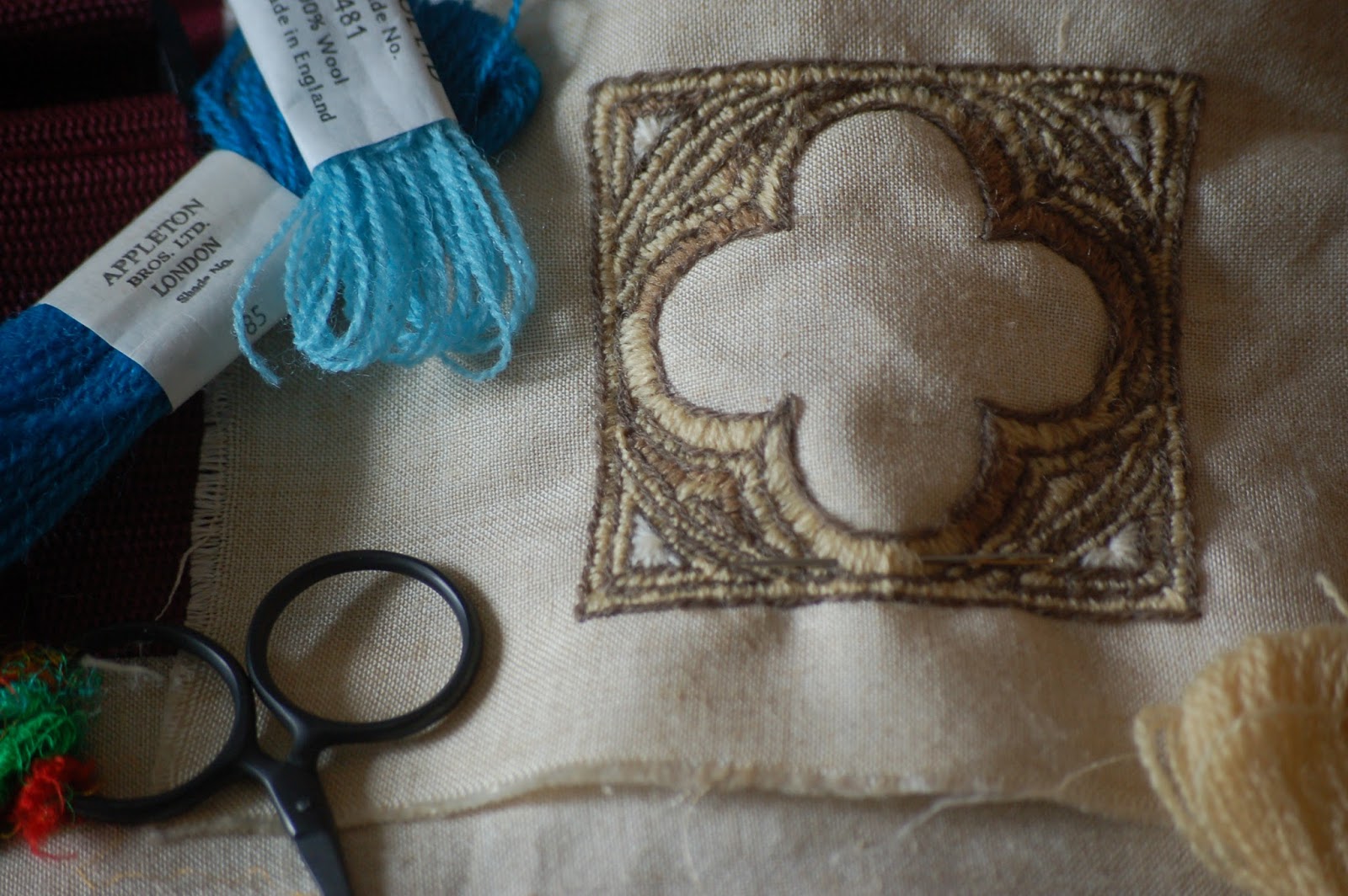 Cornish Needlework Basket Bayeux Tapestry Stitch prepare slightly