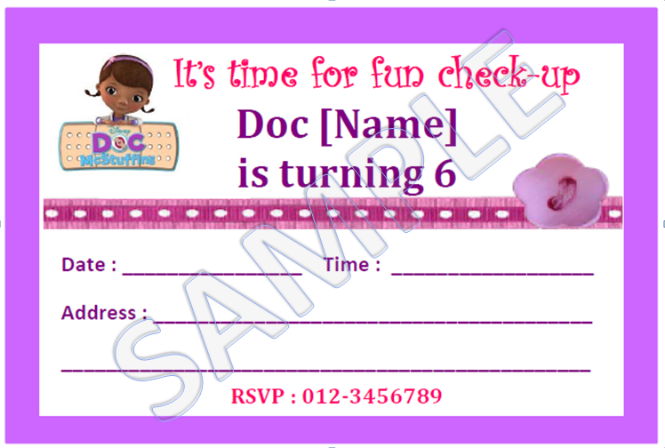 Doc McStuffin Birthday Invitation | Malaysia Birthday Party Supplies