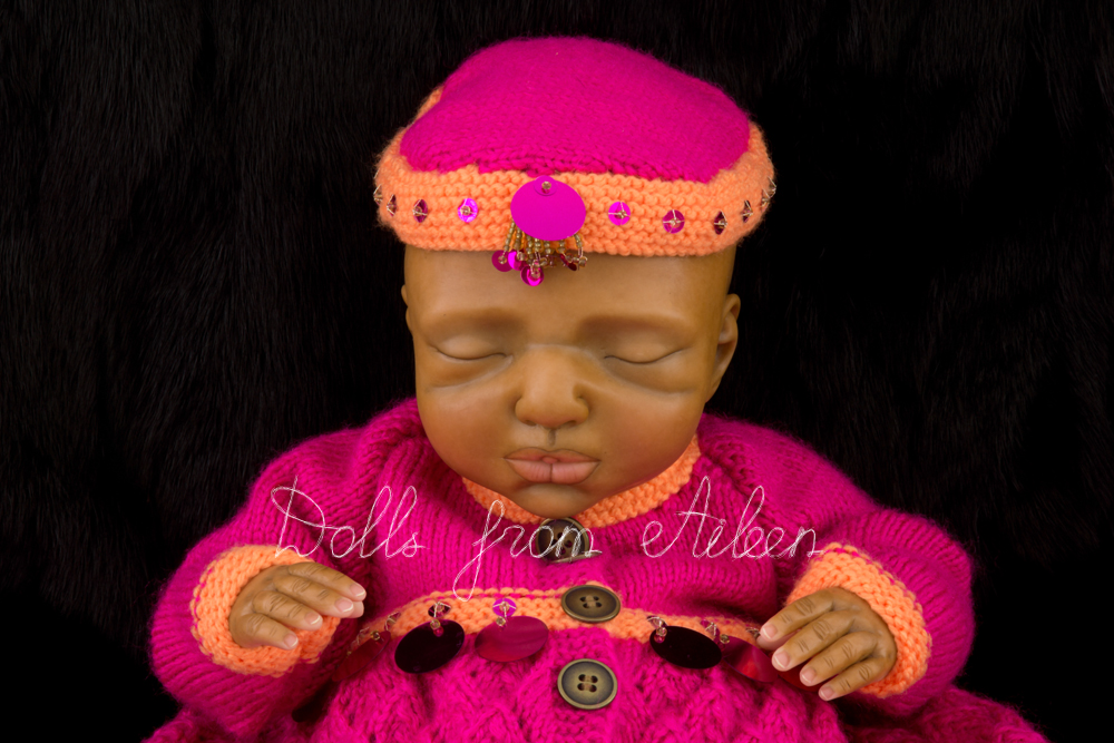 OOAK Hand Sculpted Sleeping Indian Baby Girl Doll Wearing Mughal Dress