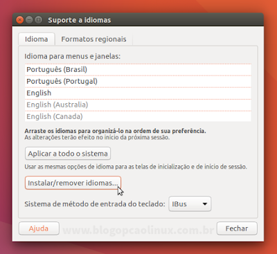 Clique em "Instalar / remover idiomas" Clique em "Instalar / remover idiomas"