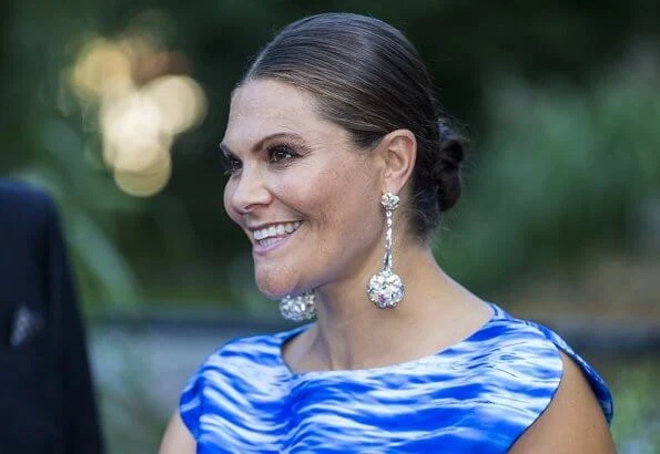 Crown Princess Victoria wore a Camilla Thulin sea blue print dress