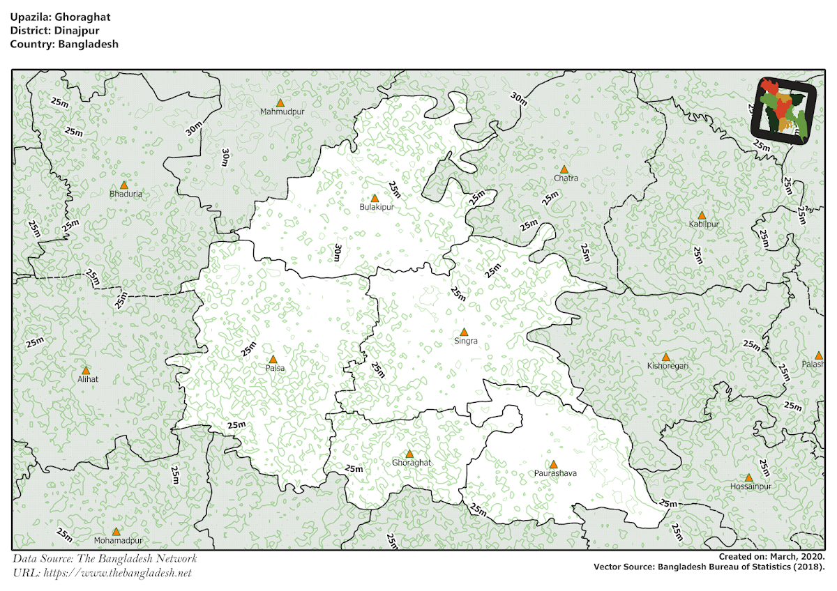 Ghoraghat Upazila Elevation Map Dinajpur District Bangladesh