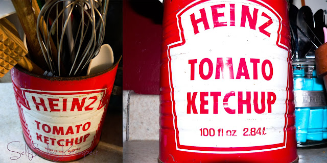 red, tin can, can, heinz ketchup, utensil holder