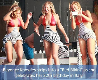 Beyonce Knowles wears a Red Bikini to celebrates her 32th birthday at Italy