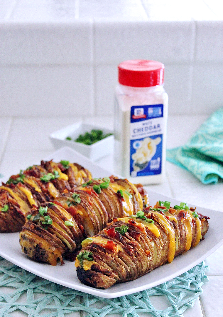 #LeaveBlandBehind with delicious recipe free cooking thanks to NEW McCormick Seasoning Blends- Try these White Cheddar Bacon Hasselback Potatoes tonight! #AD