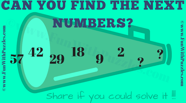 Find the next numbers in series 57 42 29 18 9 2 ? ?