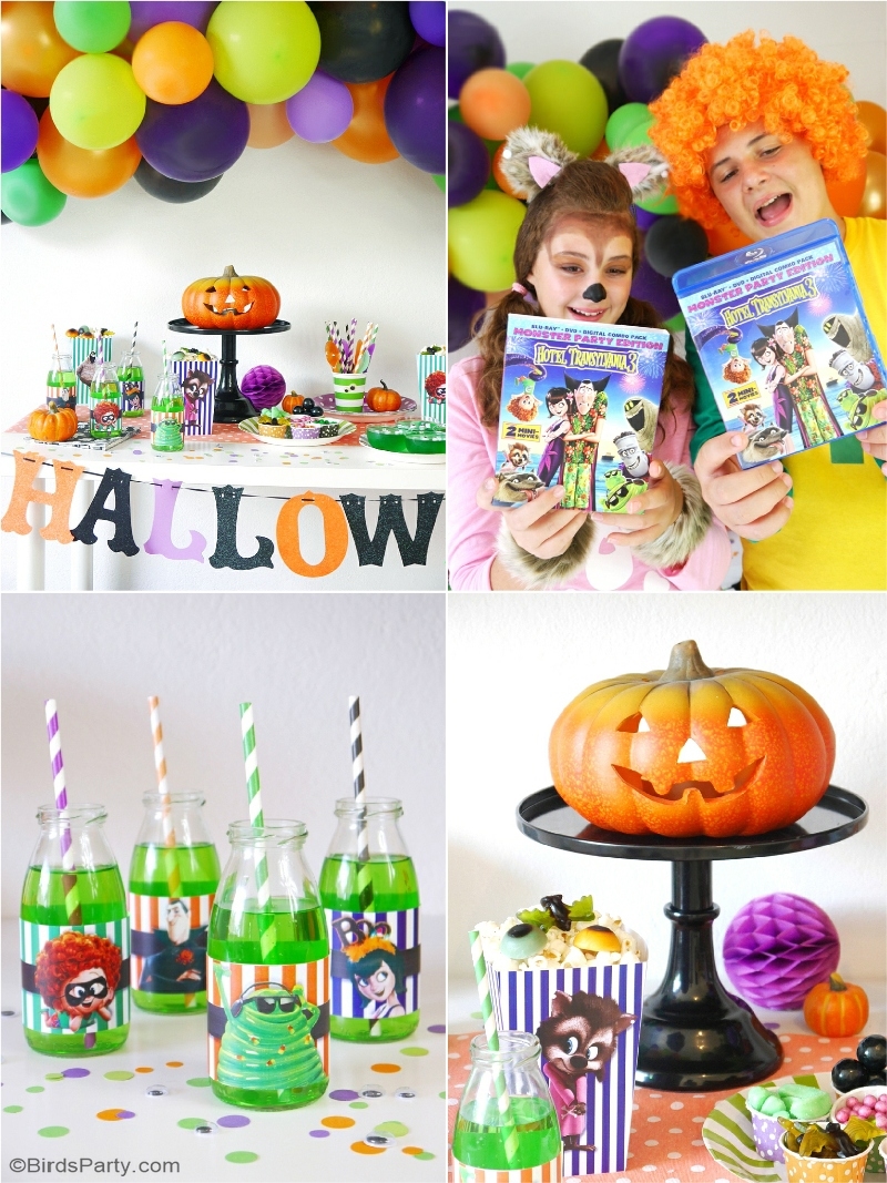 A Hotel Transylvania #Halloween Movie Party with Free Printables - fun party decorations, food, and DIY costumes for a fang-tastic celebration! - HotelT3 is available on Digital now and Blu-ray and DVD  on 10/9” | #sponsored content created by @birdsparty for @hotelt #HotelT3 #HotelTransylvania3 #HotelTransylvania
