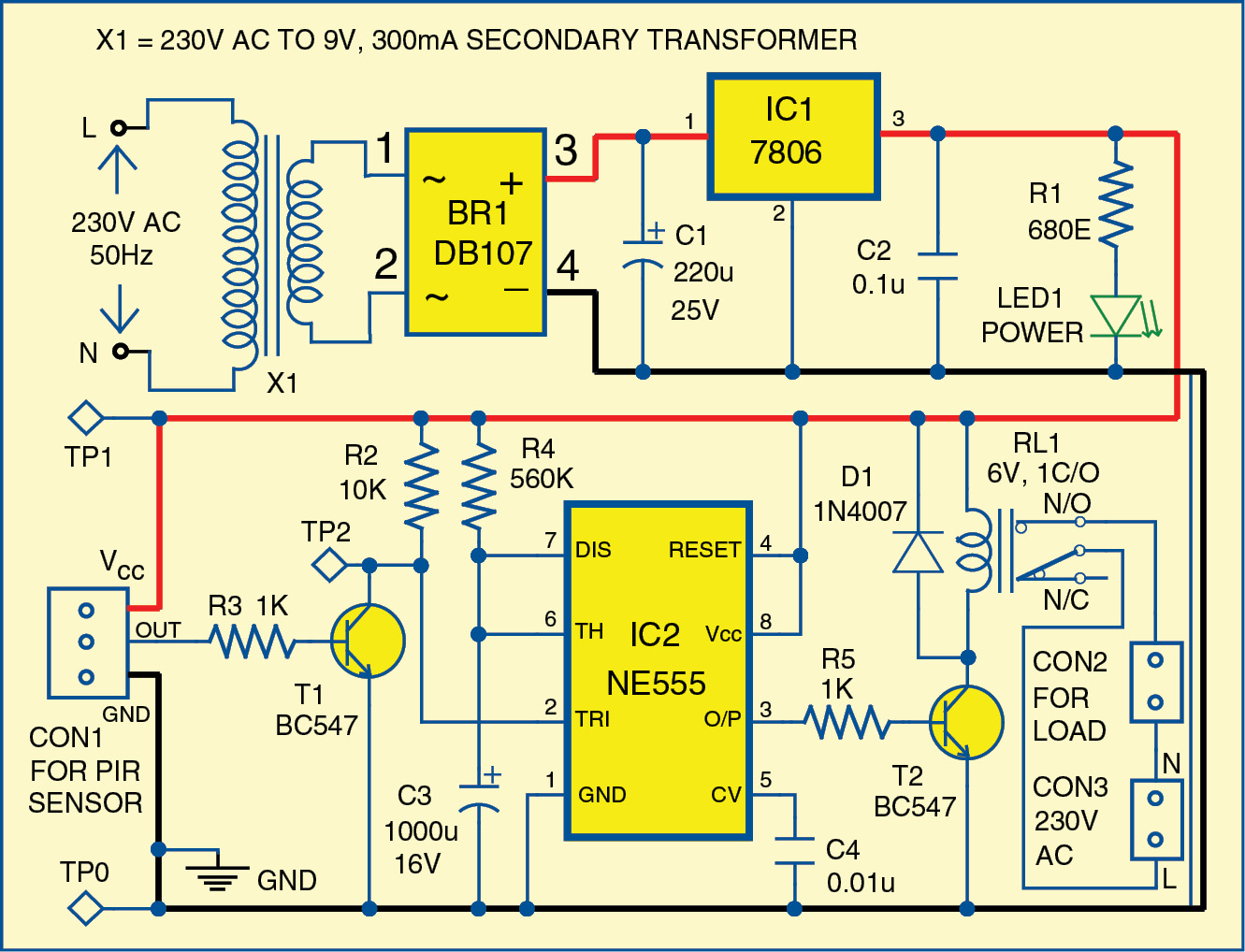 Simple Motion Detector Using NE555 Timer Circuit | Electronic Circuits