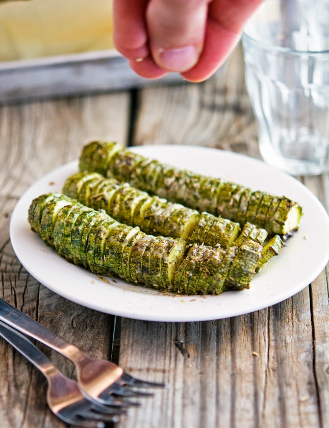 Hasselback Zucchini with Garlic Thyme Butter and Parmesan
