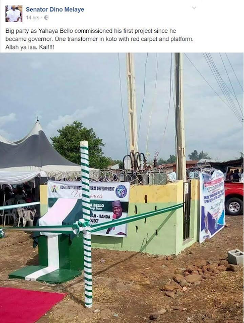1a Sen. Dino Melaye trolls Governor Yahaya Bello for commissioning a transformer as his first project in Kogi