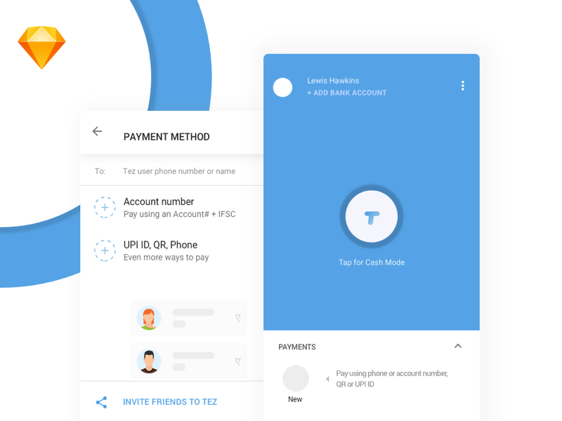Tez payment app ui The new google payment app from google redesigned in Sketch app
