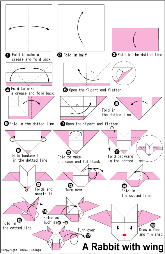 Origami Rabbit with wing - Easy Origami instructions For Kids