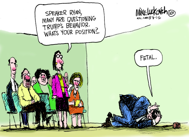 Reporter at news conference to Paul Ryan: What's your position on Donald Trump? Ryan, huddled on floor: Fetal.