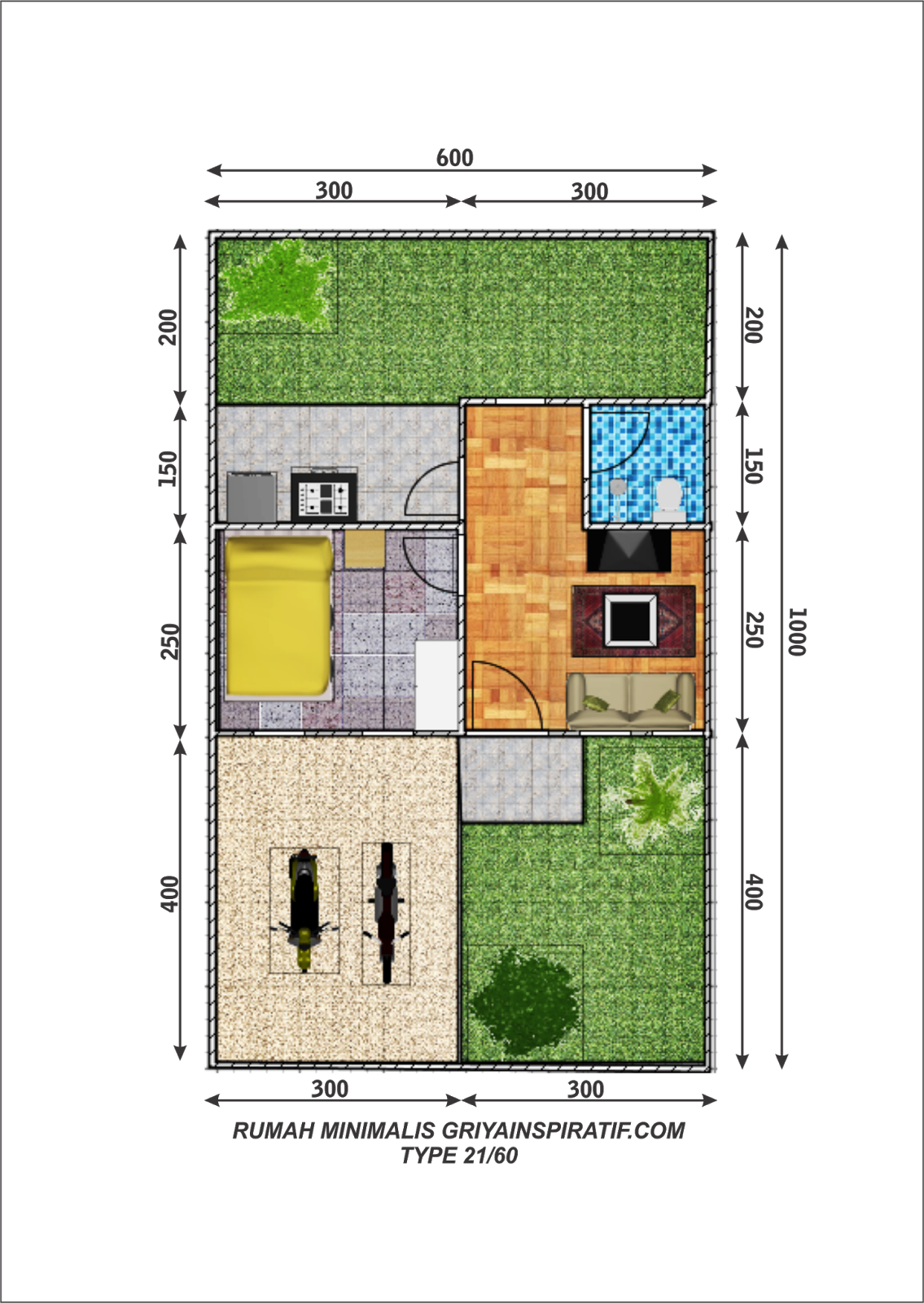 Denah Rumah Minimalis 2 Lantai Type 21/60 | Desain Rumah ...