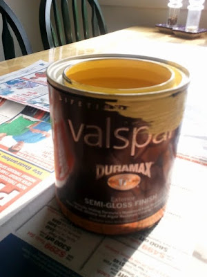 Can of Valspar Duramax in Semigloss finish and the color is Goldenrod