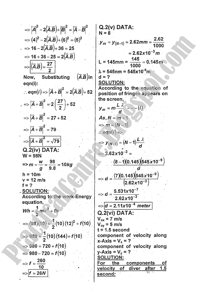 Physics-Numericals-Solve-2012-five-year-paper-class-XI