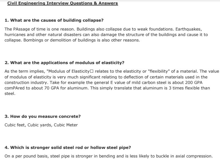 Civil Engineering FAQ Technical Interview Viva Questions Answers PDF