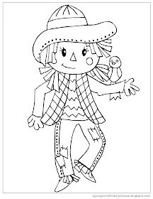free fall coloring page with scarecrow