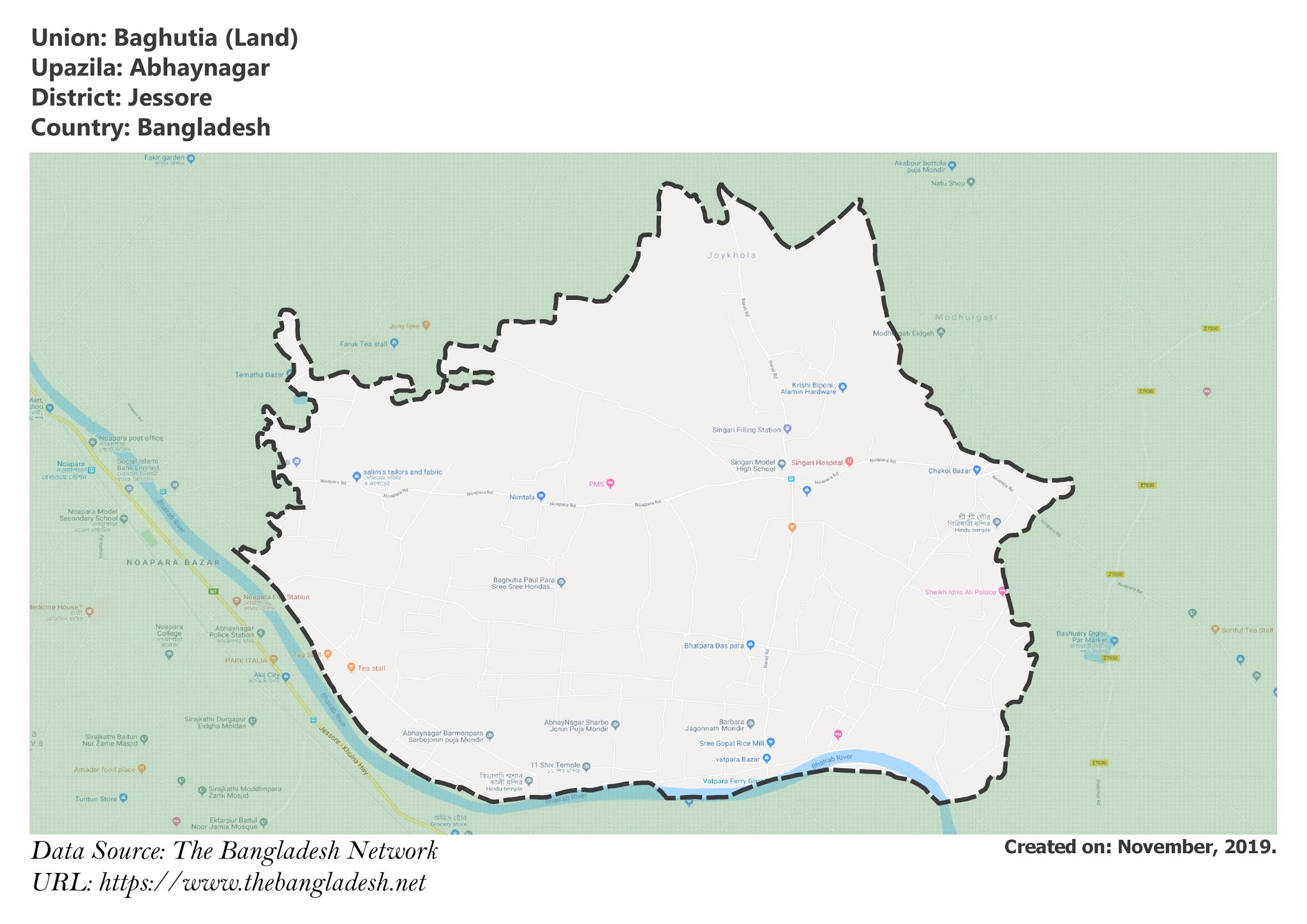 Map of Baghutia of Jessore, Bangladesh.