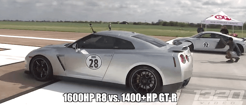 1600馬力のアウディR8が日産GT-Rやランボルギーニと対決！