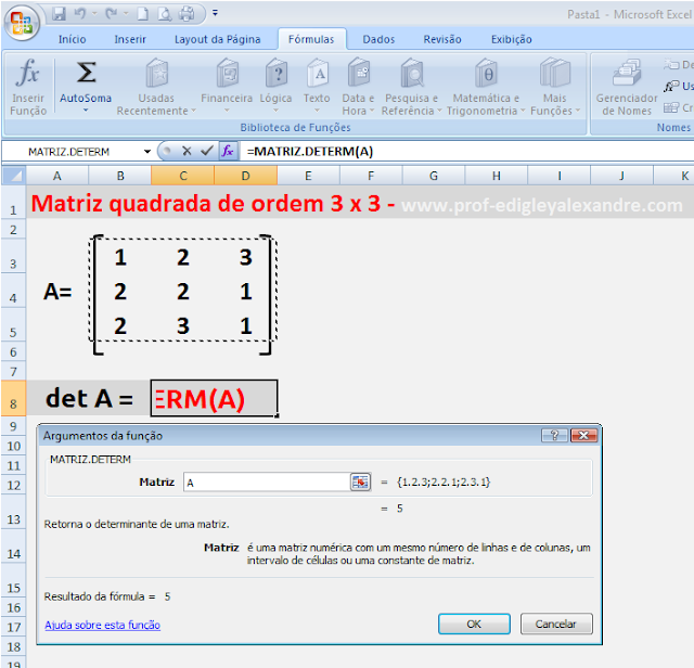 Calculando determinantes de matrizes usando o Excel [matriz quadrada]