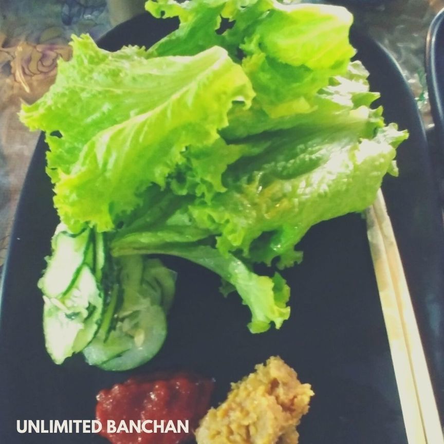 Lettuce leaves and sauces at UKB 199 Unlimited Korean Barbecue Buffet
