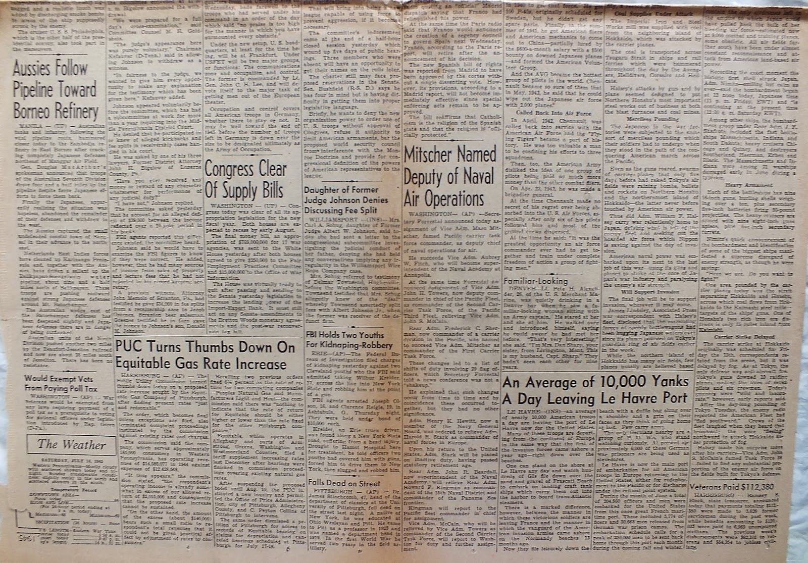 The Johnstown Tribune WWII July 14, 1945 U.S. Third Fleet Bombards