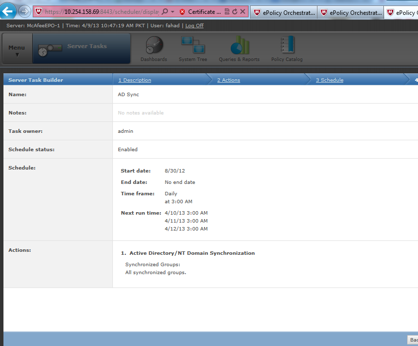 How to auto Sync Active Directory with Mcafee ePO 4.6 Information