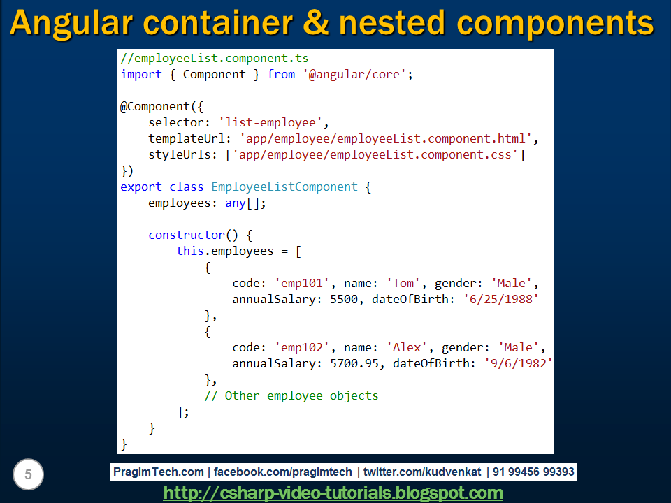 Sql server, .net and c# video tutorial: Angular 2 container and nested ...