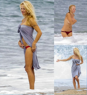 Pamela Anderson Red Bikini Biarritz France