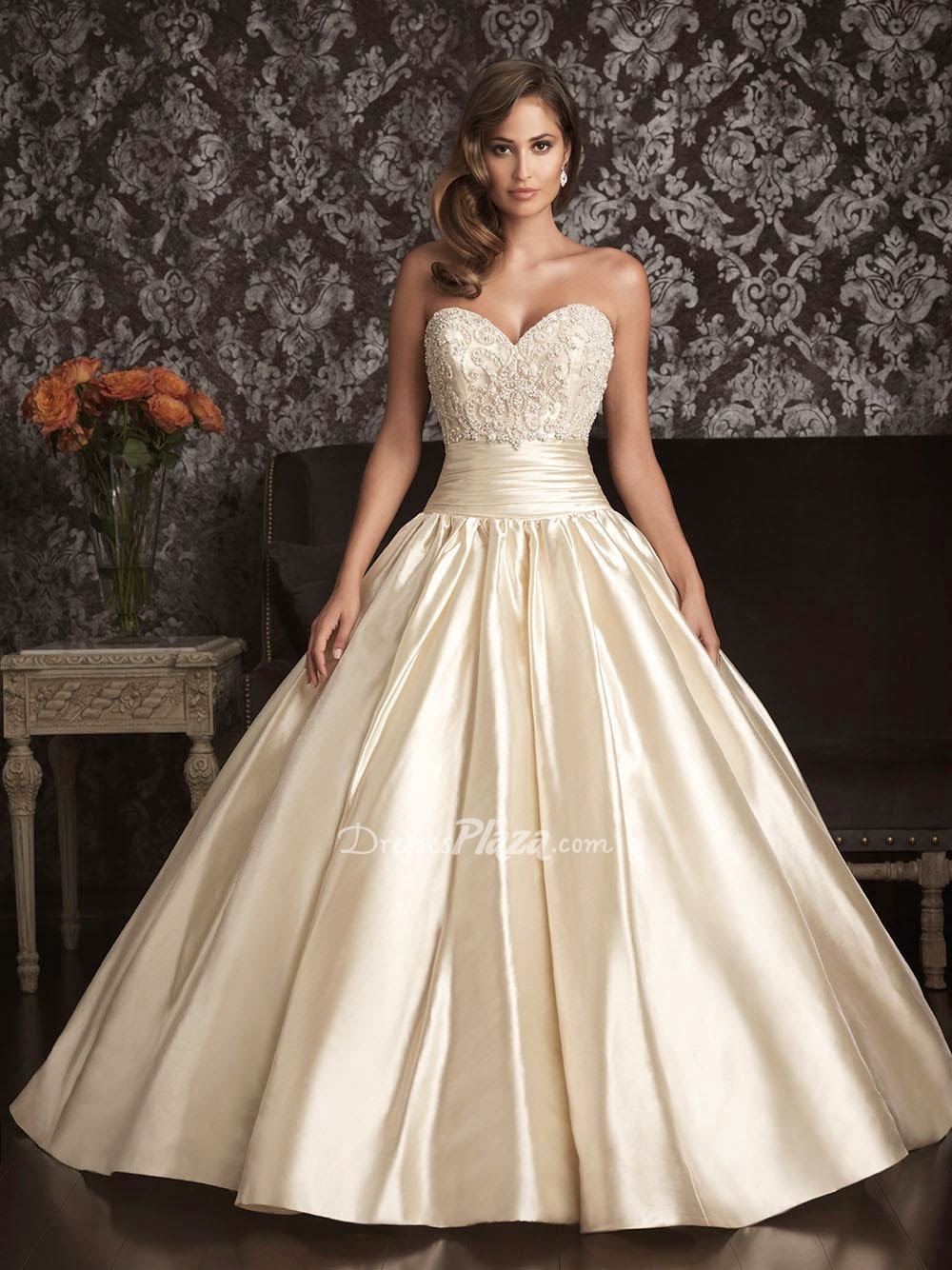 Ball Gown Sweetheart Strapless Embroidered Beaded Bodice Wedding Dress-1