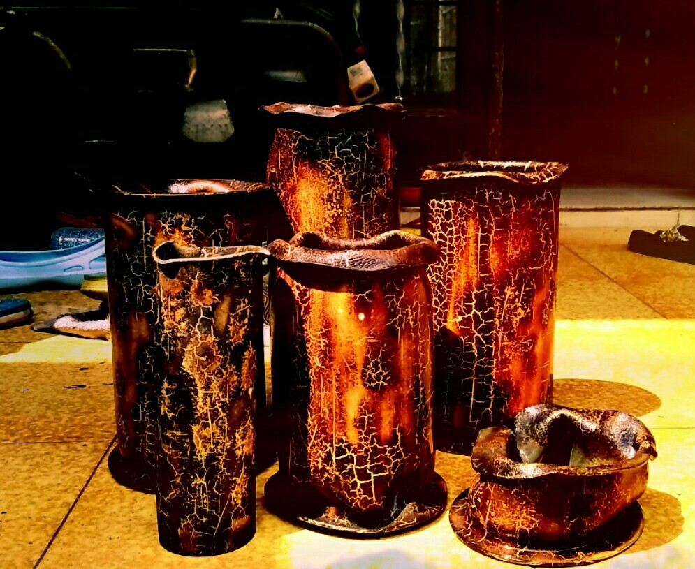 vas bunga paralon  bakar kerajinan  paralon  bakar dan bambu